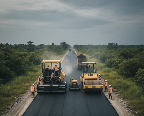Proses pengaspalan hotmix oleh kontraktor aspal berpengalaman