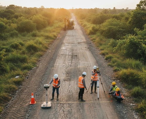 Survei kondisi jalan oleh tim PT. RAS Kontraktor Indonesia sebelum pengaspalan
